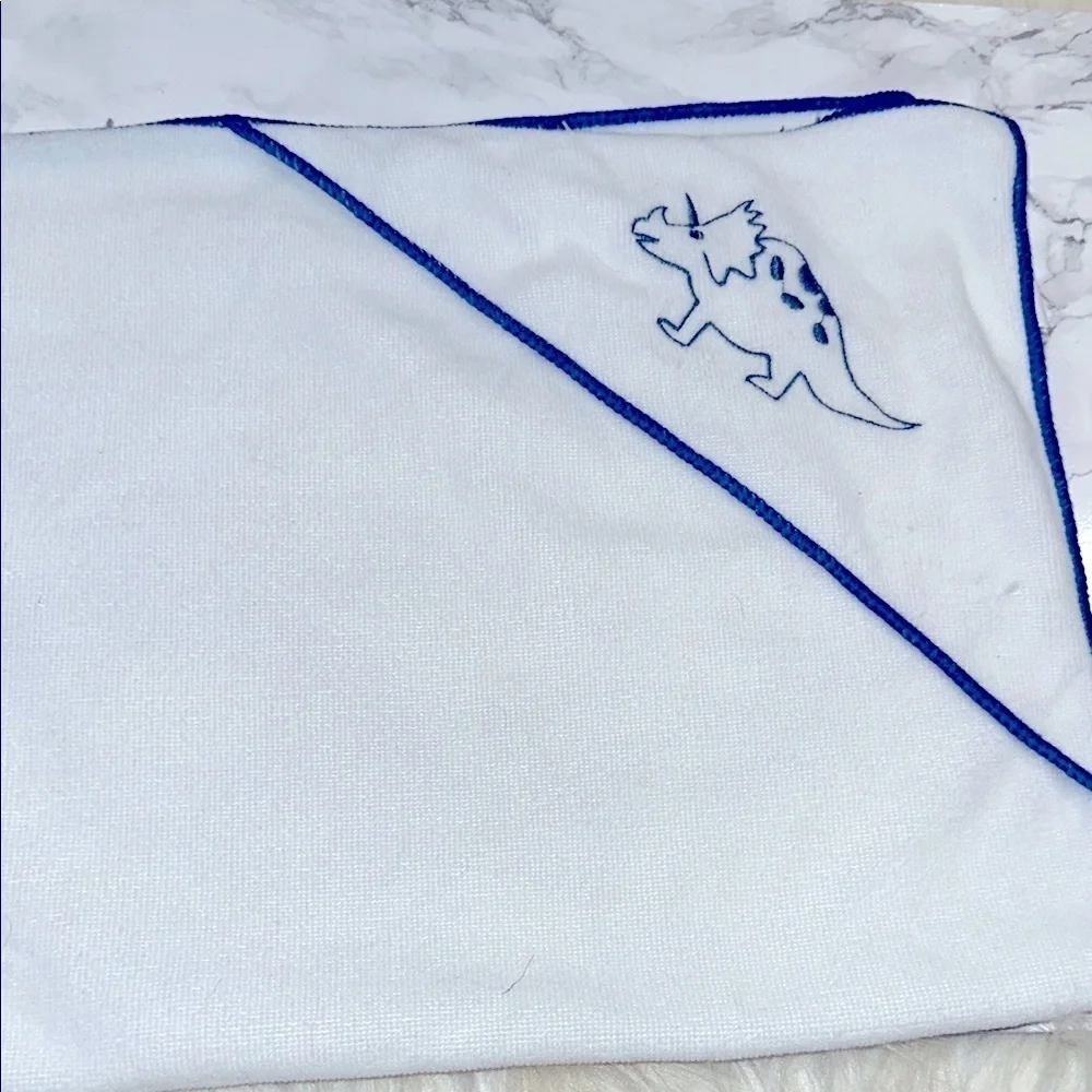 Greenbrier international babies Blue and White Dinosaur Hooded Towel